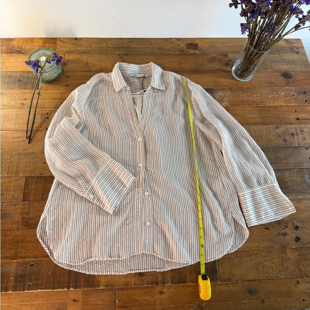 Zara Beige Striped Casual Shirt